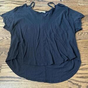 Black linen cotton boho loose Free People t-shirt top